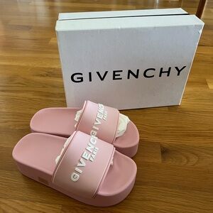 Givenchy logo platform slides | pink rubber white logo sandals size 38 / 7.5